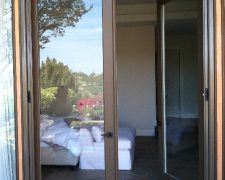 EXTRA TALL AND WIDE BEIGE GREY CUSTOM COLOR FRENCH ROLL-AWAY SCREEN DOORS