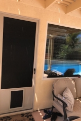 TALL CHAMPAGNE BEIGE  FULL VIEW SWINGING SCREEN DOOR WITH PET DOOR