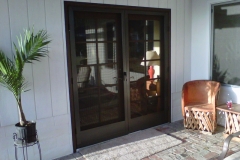 BRONZE FRENCH  FULL VIEW SWINGING SCREEN DOORS MOUNTED ON COLONIAL DOORS