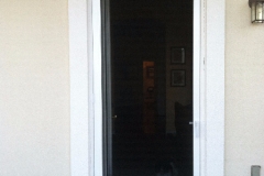 TALL WHITE  FULL VIEW SWINGING SCREEN DOOR WITH SMALL PET DOOR